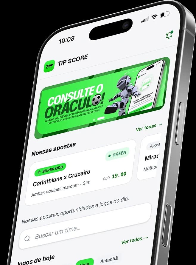 App TIP SCORE aberto num celular